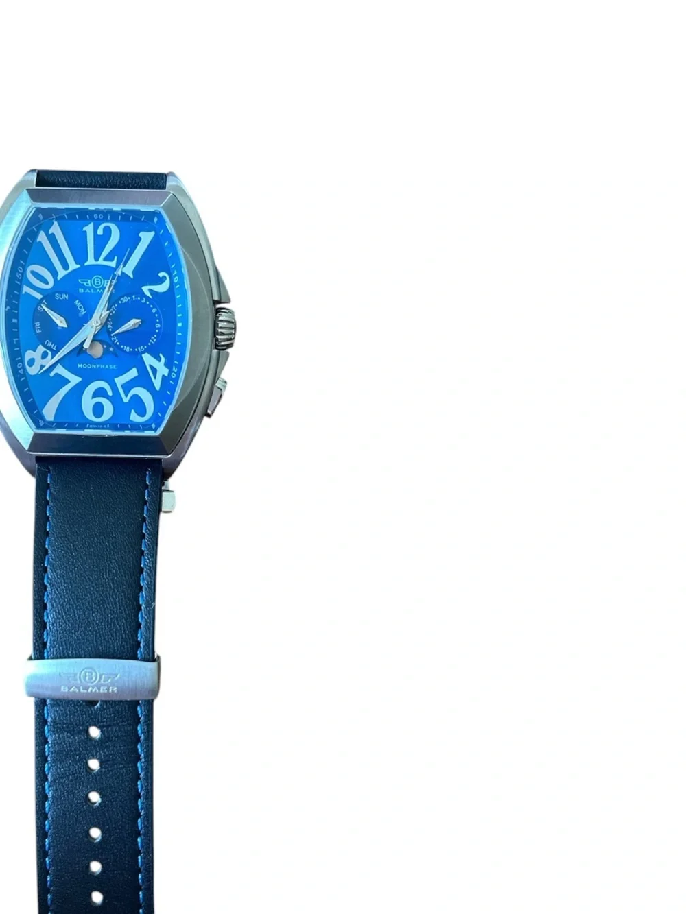 Balmer Blue Moonphase Watch NWT Stainless Steel Leather Strap Men’s Luxury Watch